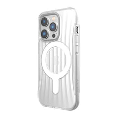 A pocket-friendly clear Raptic iPhone 14 Pro Case ~ Clutch MagSafe with a circle on it, offering military-grade drop protection.