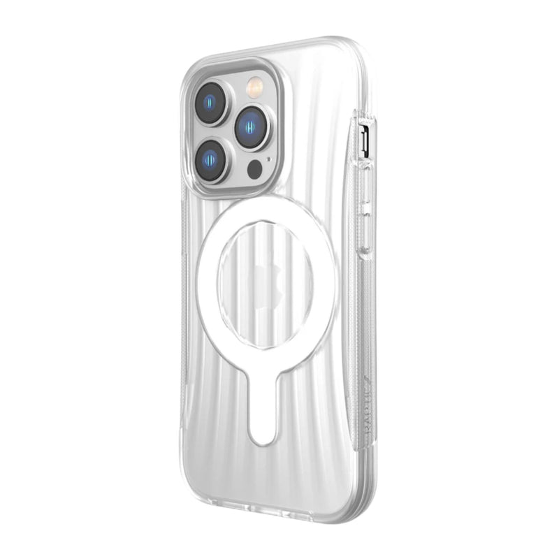 A pocket-friendly clear Raptic iPhone 14 Pro Case ~ Clutch MagSafe with a circle on it, offering military-grade drop protection.