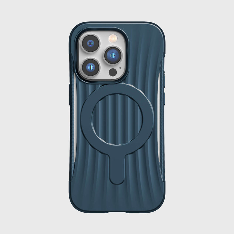 A blue Raptic iPhone 14 Pro Case ~ Clutch MagSafe with a ring on the back that offers military-grade drop protection.