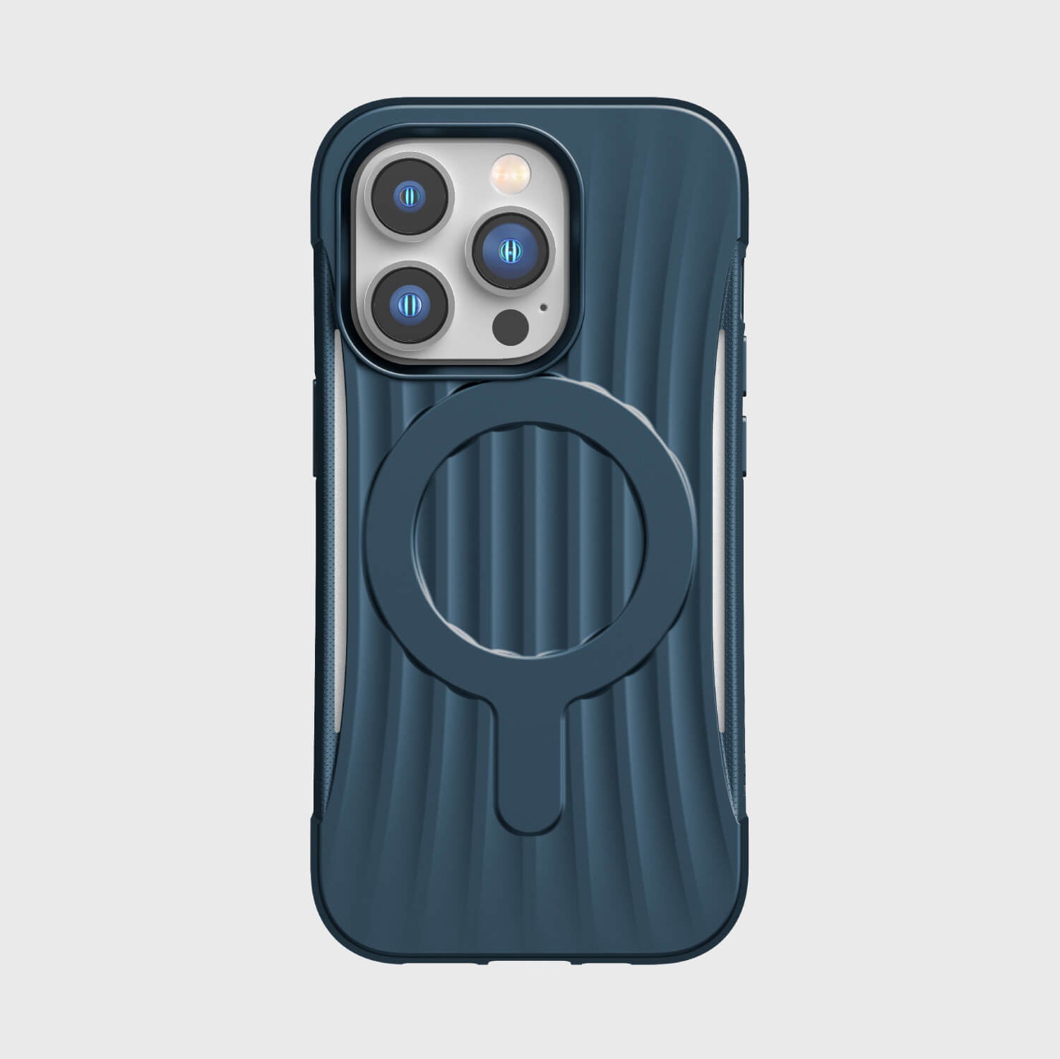A blue Raptic iPhone 14 Pro Case ~ Clutch MagSafe with a ring on the back that offers military-grade drop protection.