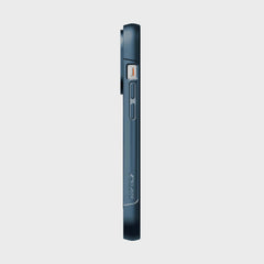 The back of a blue Raptic iPhone 14 Pro Case ~ Clutch MagSafe on a white background, featuring a pocket-friendly design.