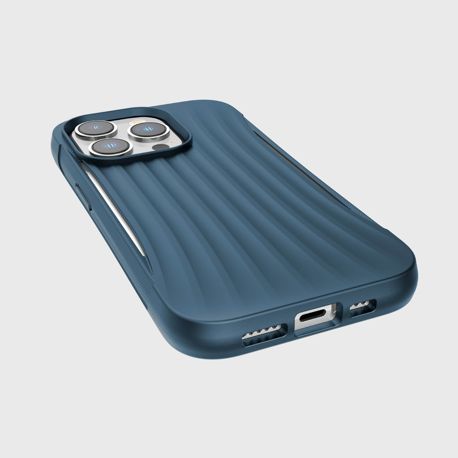 The back of an iPhone 14 Pro Case ~ Clutch in blue Raptic.
