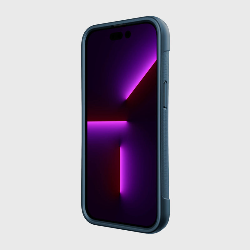 The back of an iPhone 14 Pro Case ~ Clutch with a purple light on it.