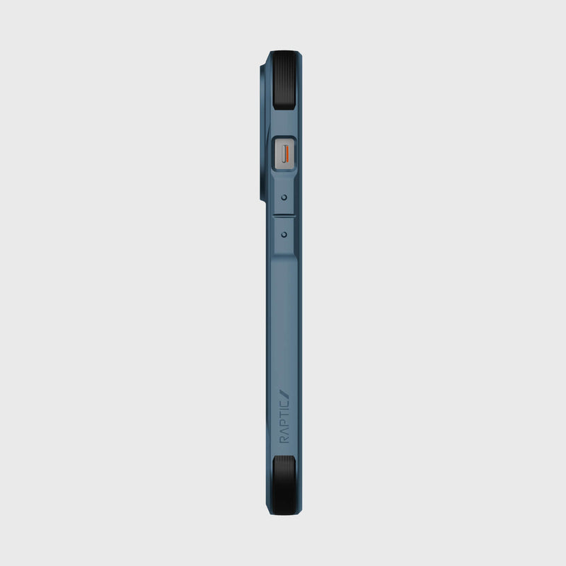 The back view of a blue Raptic iPhone 14 Pro Case - Fort Built for MagSafe with enhanced grip on a white background.