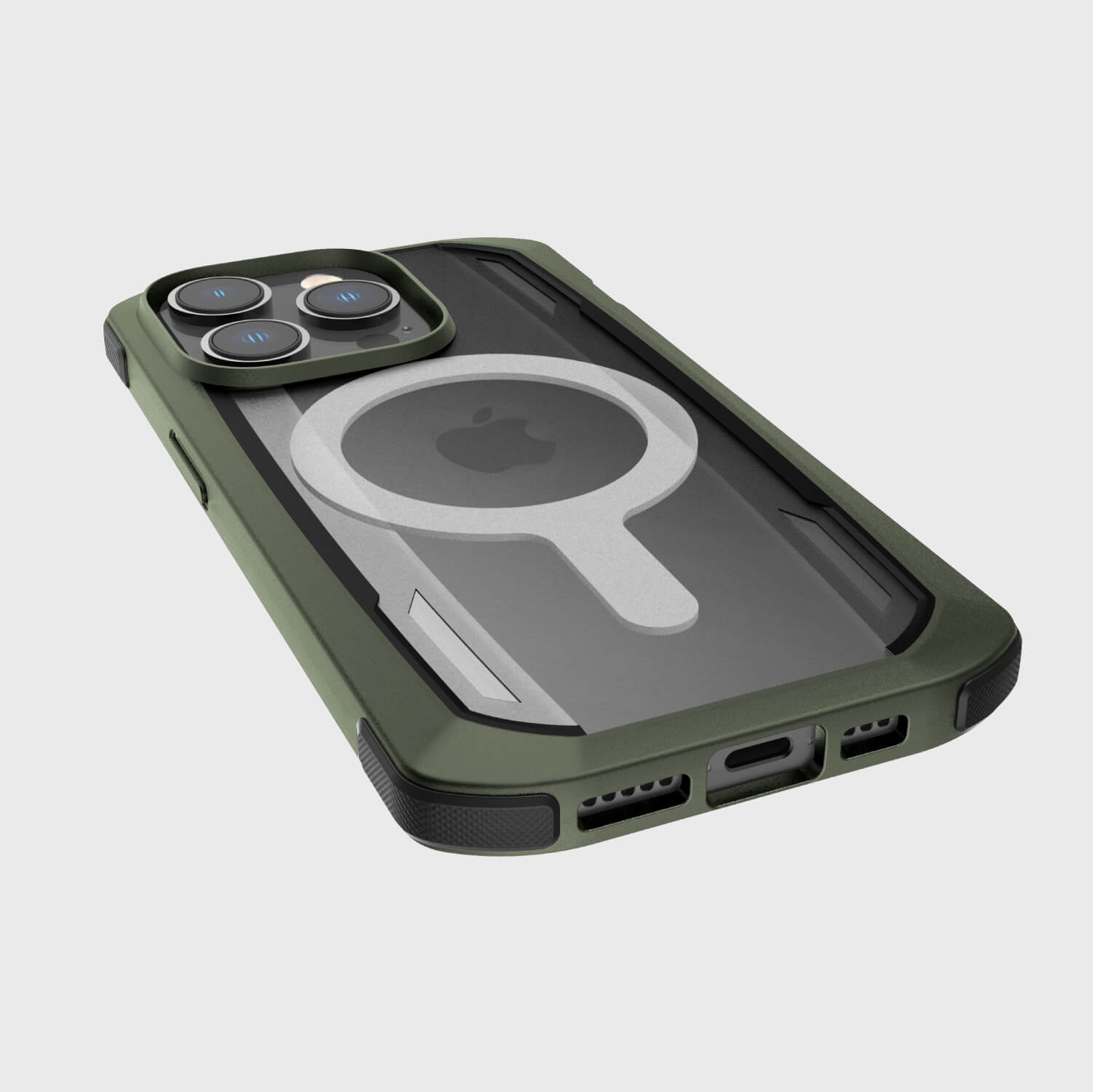The back of a Raptic iPhone 14 Pro Case ~ Secure built for MagSafe in olive green.
