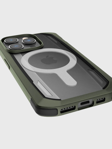 The back of a Raptic iPhone 14 Pro Case ~ Secure built for MagSafe in olive green.