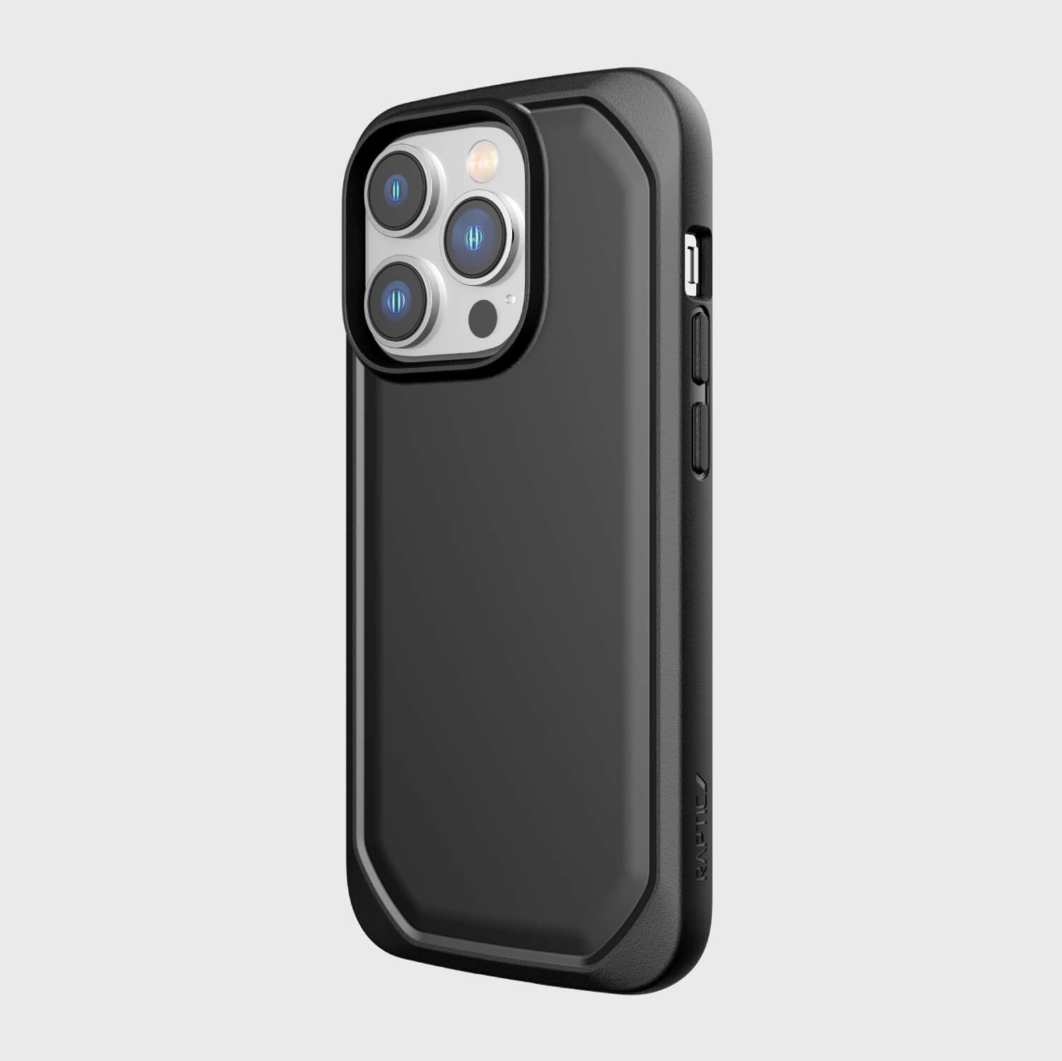 The back of the black iPhone 14 Pro Case - Raptic Slim & Sleek showcases its slim design and recyclable material.