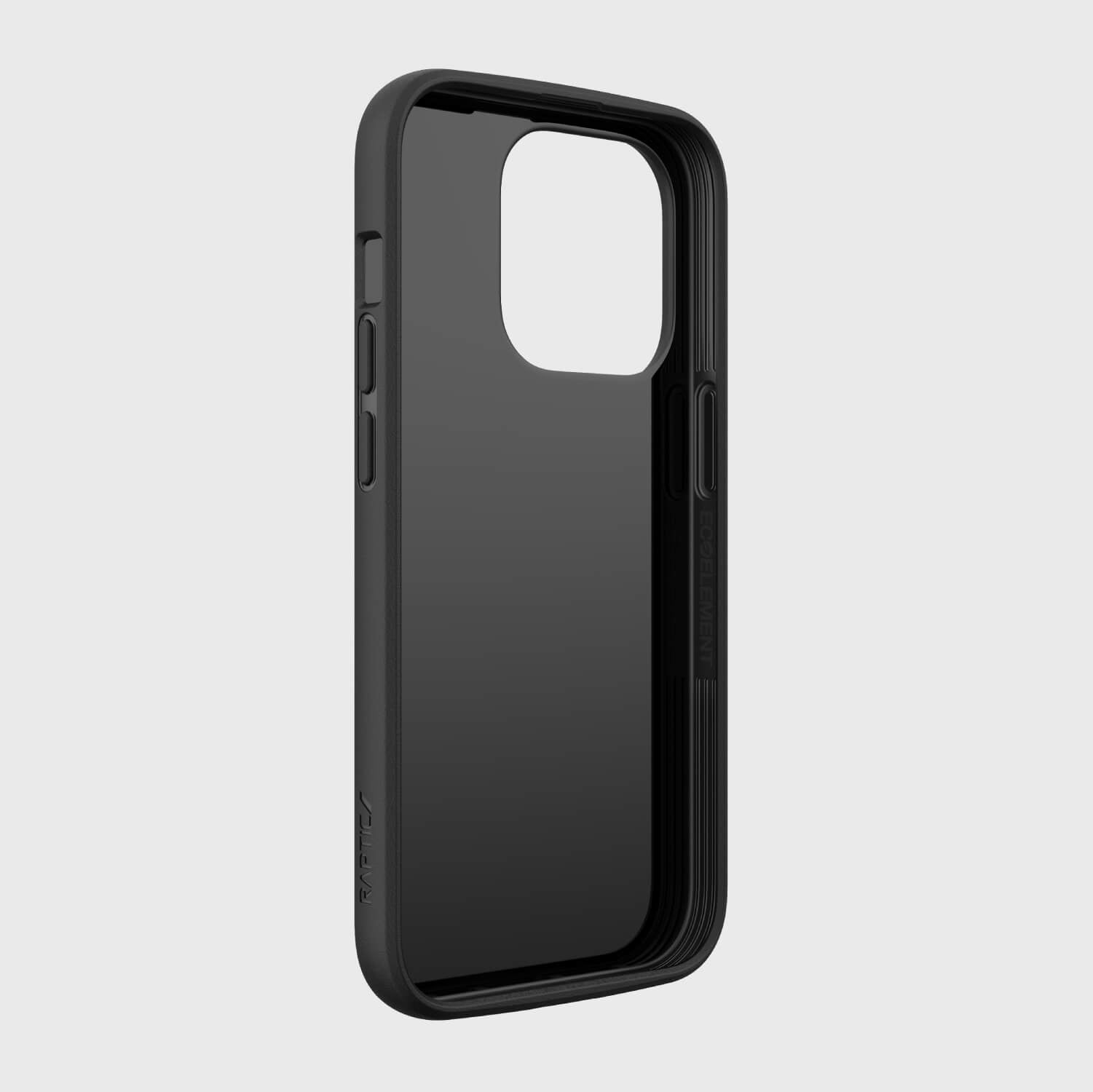 Raptic iPhone 14 Pro case in black offers texturing depth and is slim, making it the ideal recyclable case.