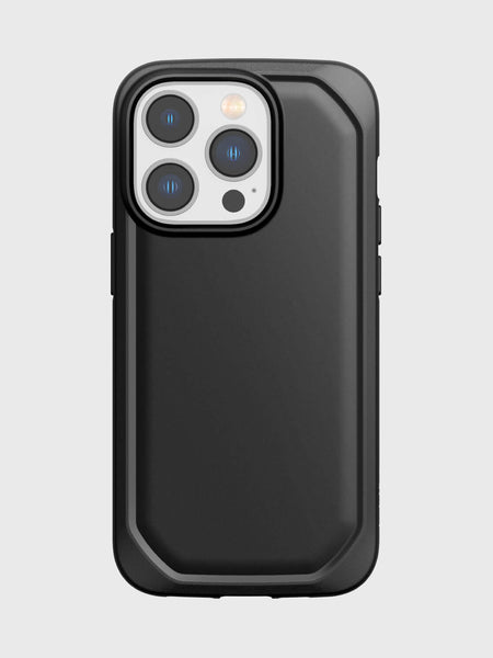 The recyclable black iPhone 14 Pro case - Raptic Slim & Sleek with texturing depth.