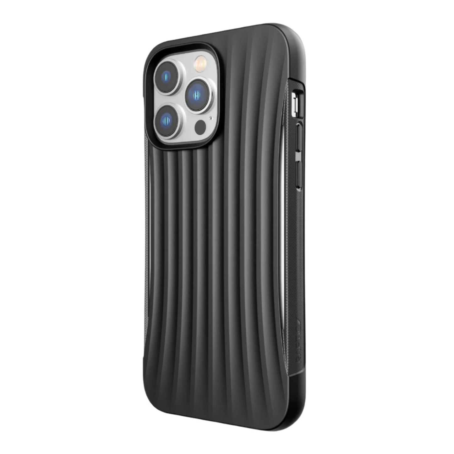 The back of the Clutch - Raptic pocket-friendly biodegradable iPhone 14/15 Pro Max Case is shown, providing drop protection.