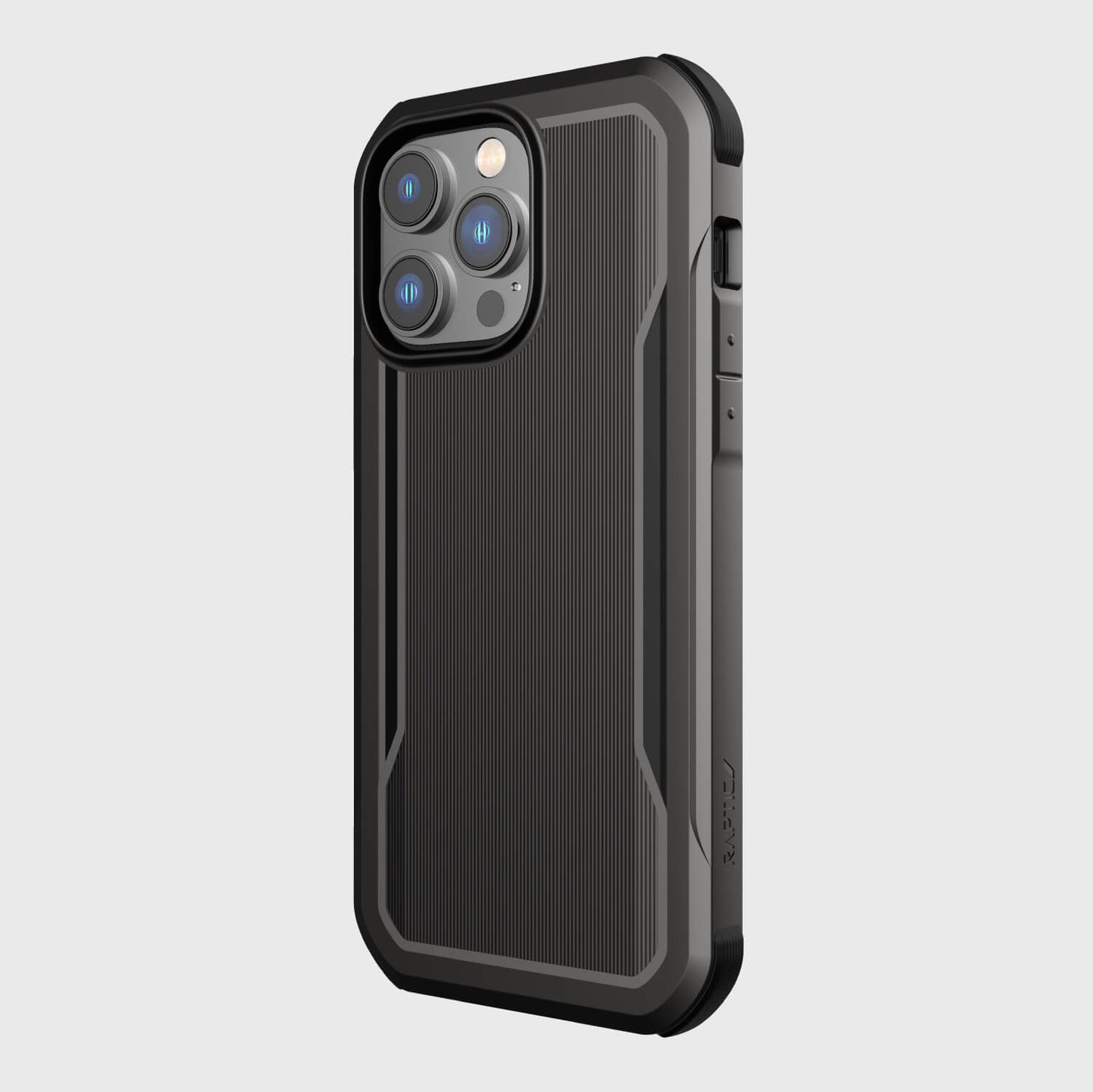 The black iPhone 14/15 Pro Max Case - Fort Built for MagSafe by Raptic showcases military-grade drop protection.