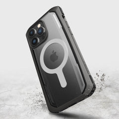 A black iPhone, encased in the Raptic 