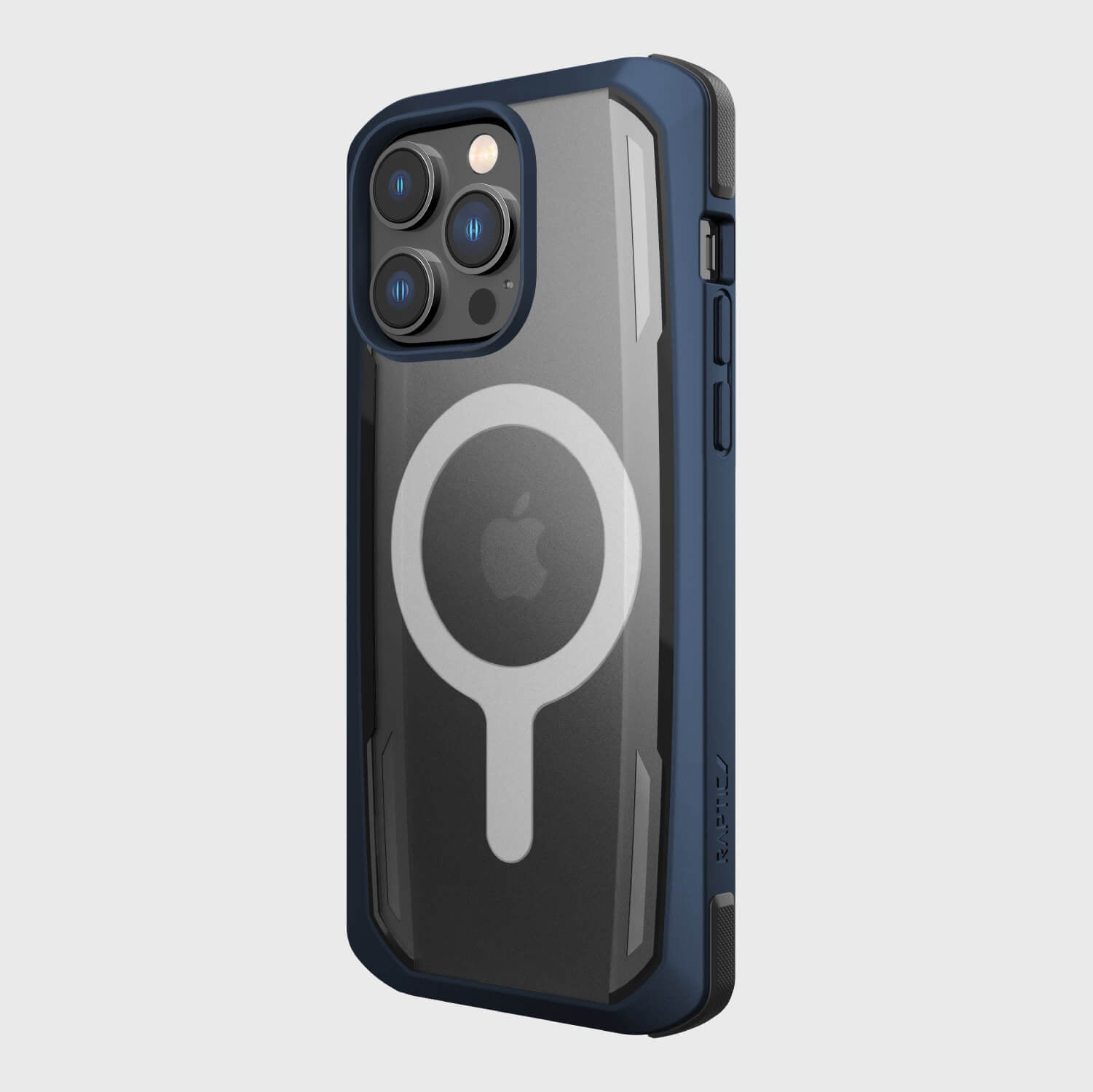 The back of an iPhone 14/15 Pro Max Case by Raptic with a MagSafe circle for drop protection.