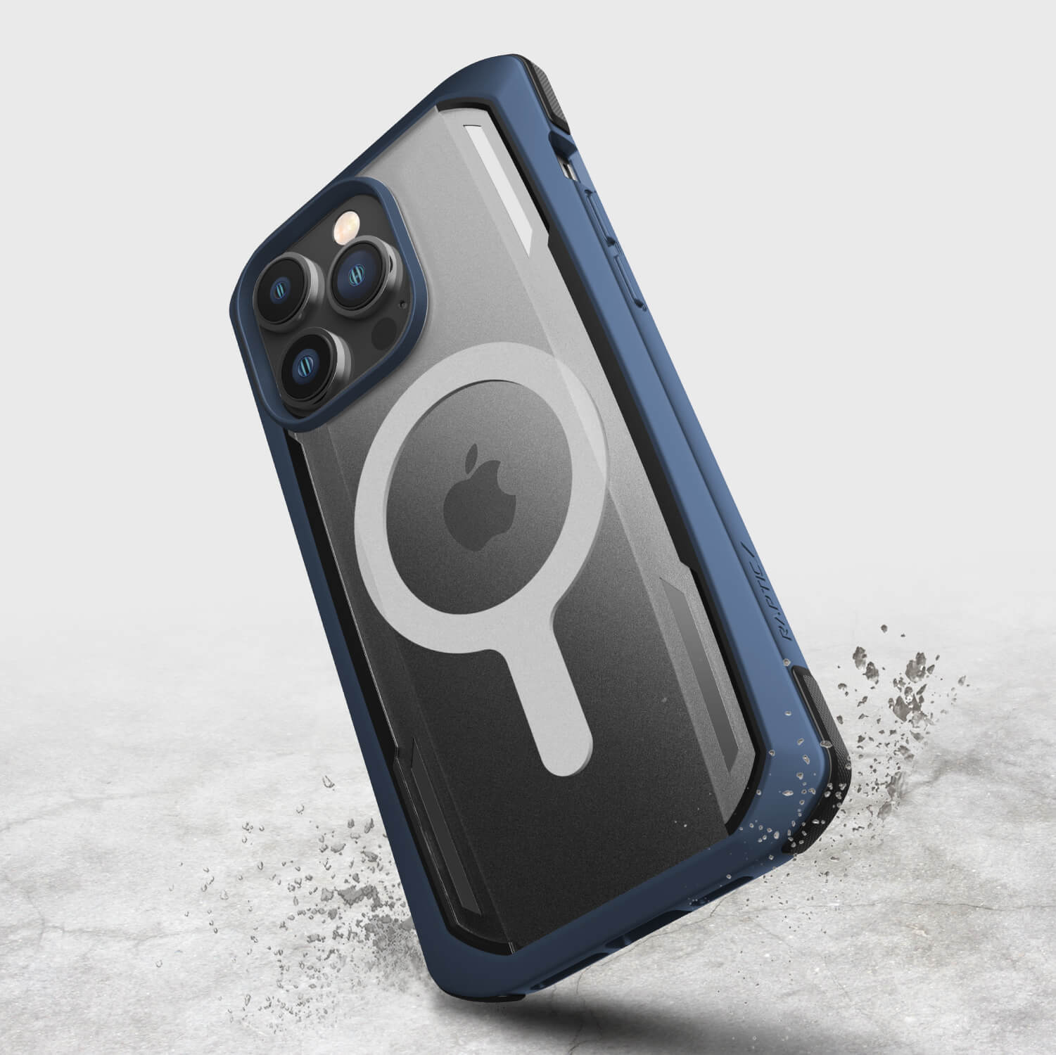 A biodegradable blue iPhone 14/15 Pro Max Case ~ Secure built for MagSafe with drop protection and a magnifying glass by Raptic.