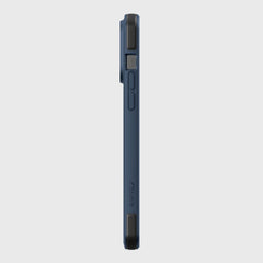 Side view of the iPhone 14 Pro Max Case ~ Secure by Raptic, showing button and camera cutouts, textured grip areas for handling, made from biodegradable materials.