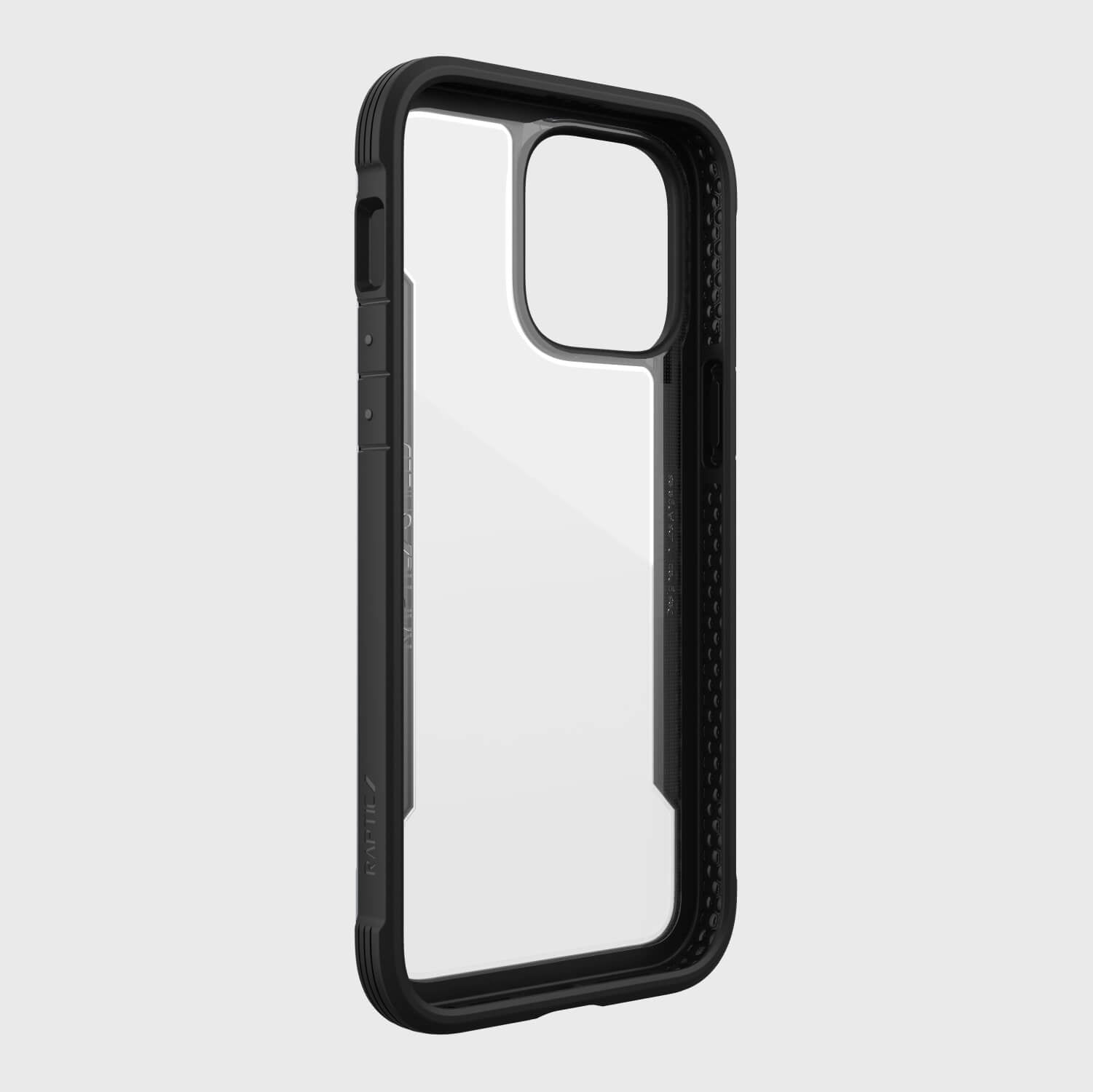 A black Raptic iPhone 14/15 Pro Max Case - Shield with a clear back and MagSafe charger compatibility.