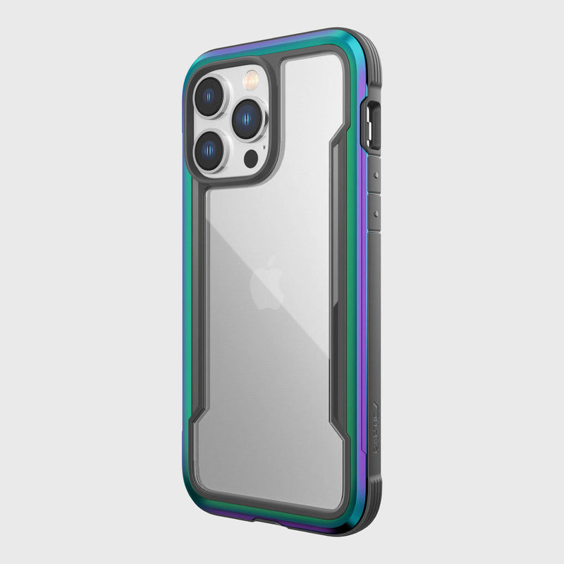 The back view of the Raptic iPhone 14/15 Pro Max Case - Shield in purple and blue with MagSafe charger compatibility.