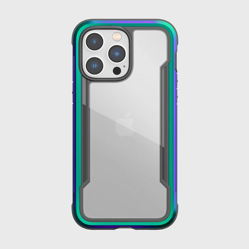 The iPhone 14/15 Pro Max Case - Shield by Raptic is shown in blue and green.