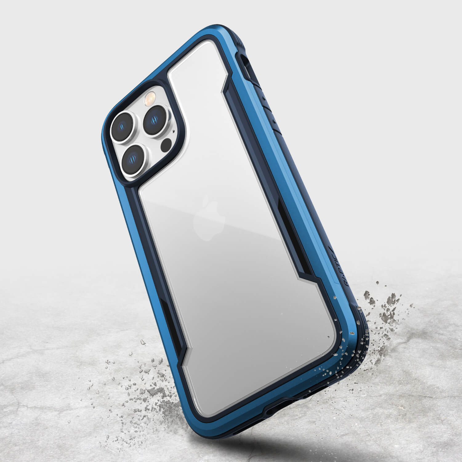 The iPhone 14/15 Pro Max Case - Shield, by Raptic, is shown in blue.