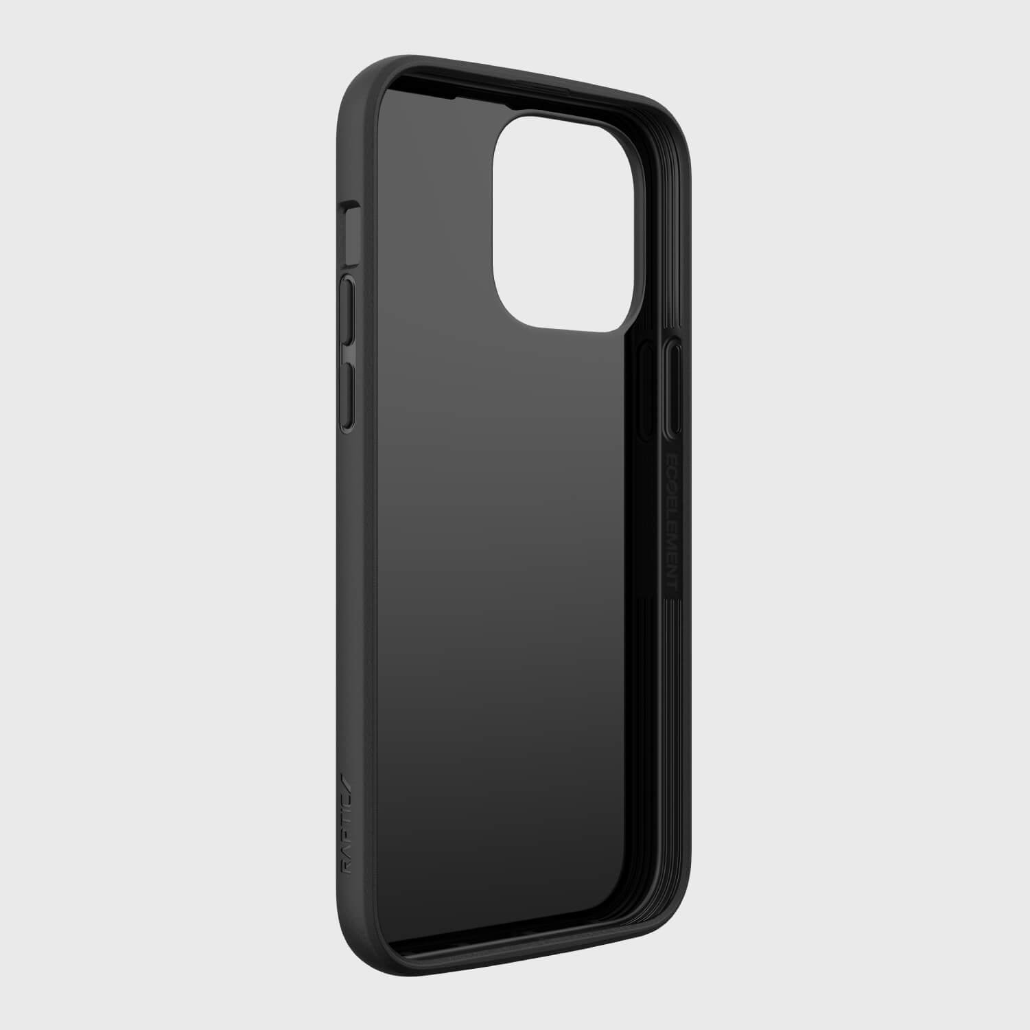 A Raptic Slim & Sleek case for the black iPhone 11 Pro, showcasing its environmentally friendly design, placed on a white background.