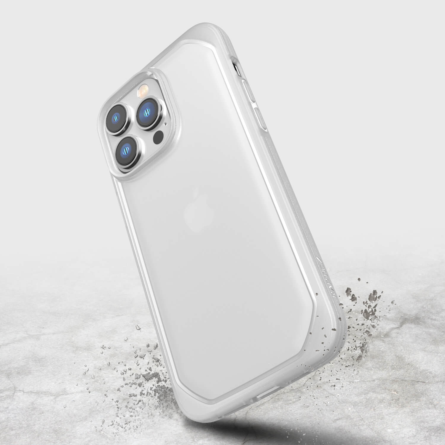 A Raptic Slim & Sleek case for the white iPhone 11 with a splash of water, achieving a texturing depth.
