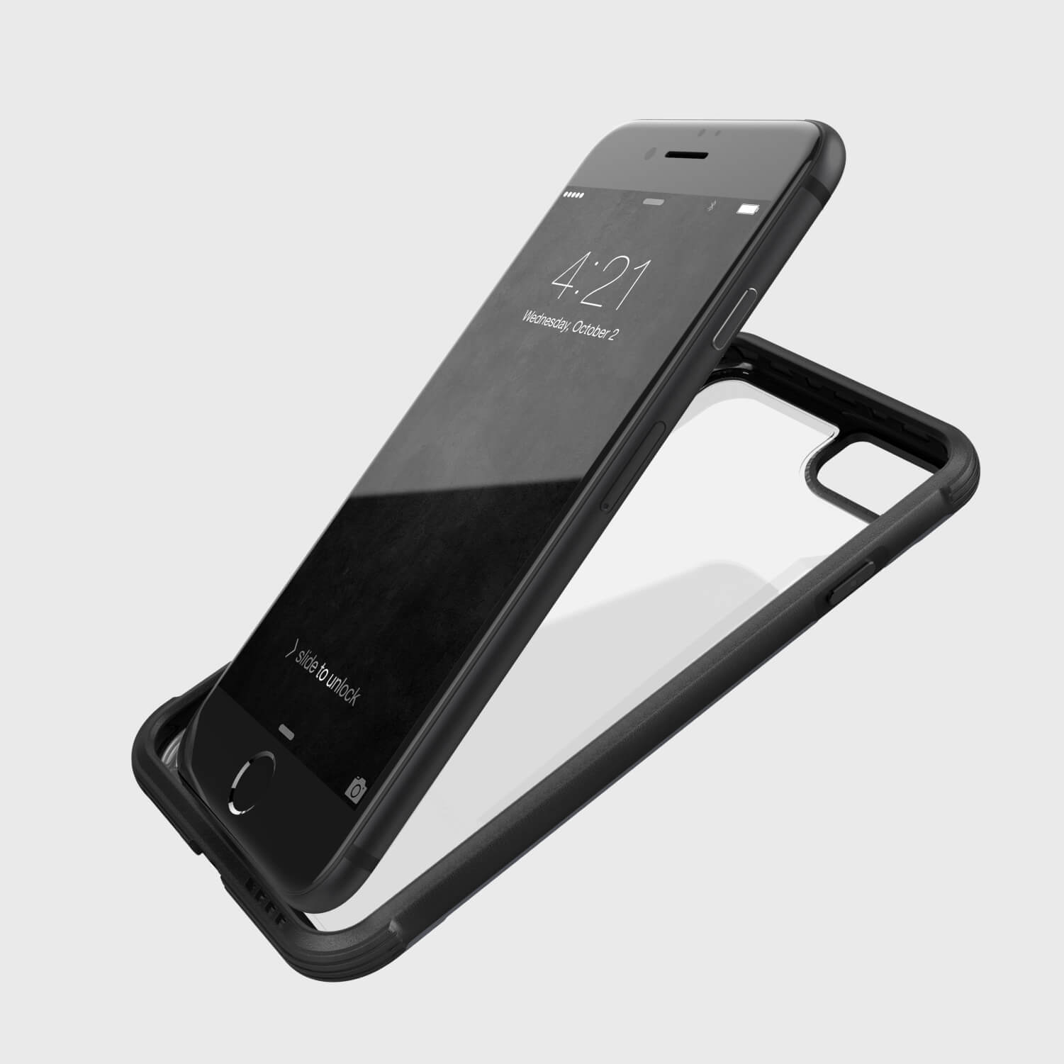 A black Raptic iPhone SE/8/7 Case - SHIELD with a clear back.