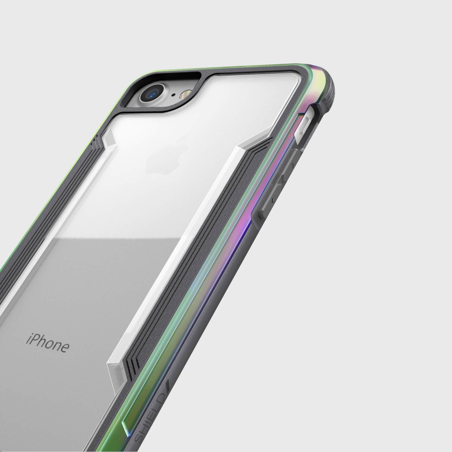 The back of an Raptic iPhone SE/8/7 Case - SHIELD with a rainbow colored back.
