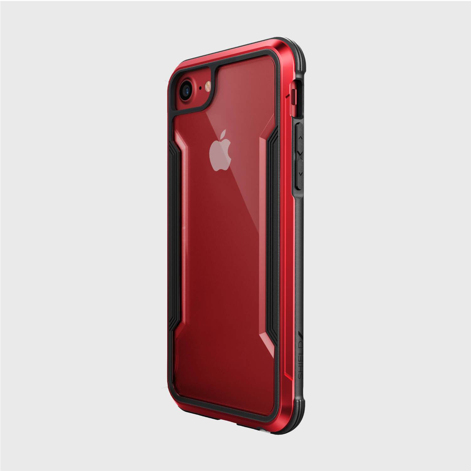 The back of a Raptic iPhone SE/8/7 Case - SHIELD in red and black.
