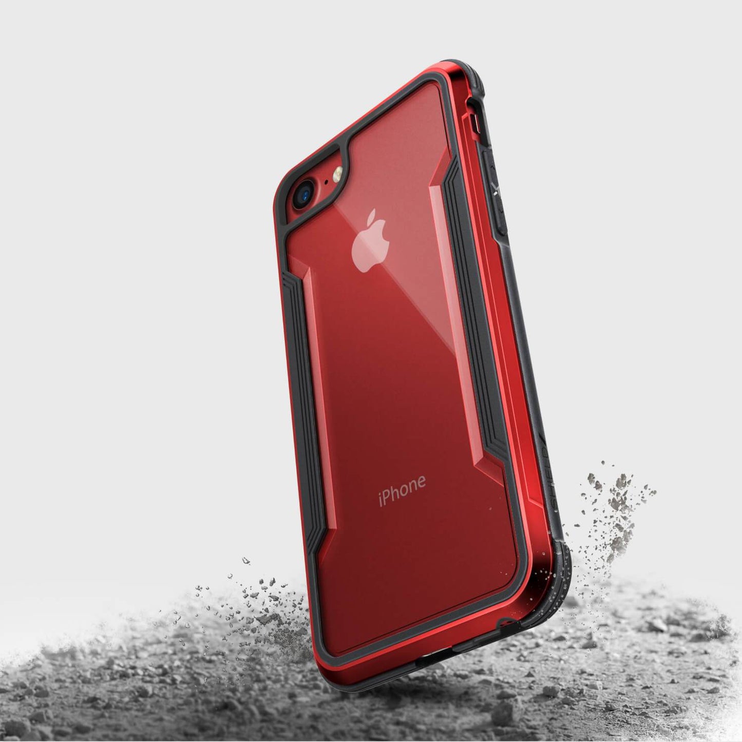A red iPhone SE/8/7 Case - SHIELD with a black back.