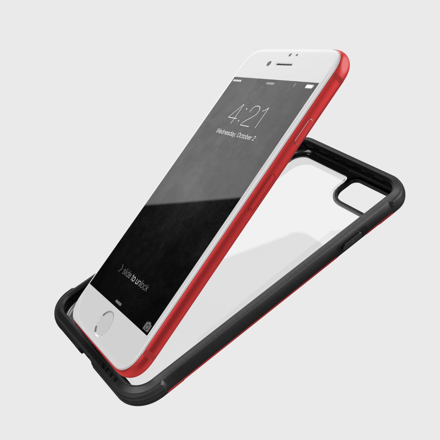 A red and black Raptic iPhone SE/8/7 Case - SHIELD on top of a white background.