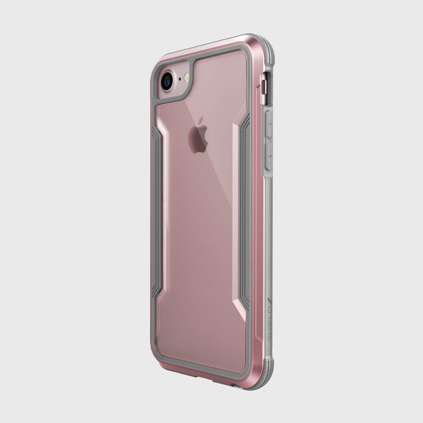 The back of an iPhone SE/8/7 Case - SHIELD in pink and silver by Raptic.