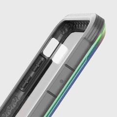 The back view of a Raptic Shield case with a rainbow colored back, providing drop protection for iPhone XS Max Case - SHIELD.