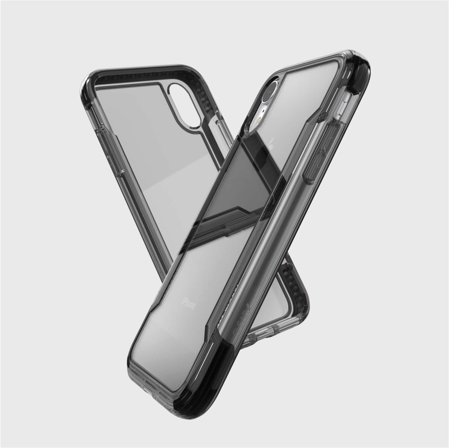 A black Raptic iPhone XR Case - CLEAR with a clear back.
