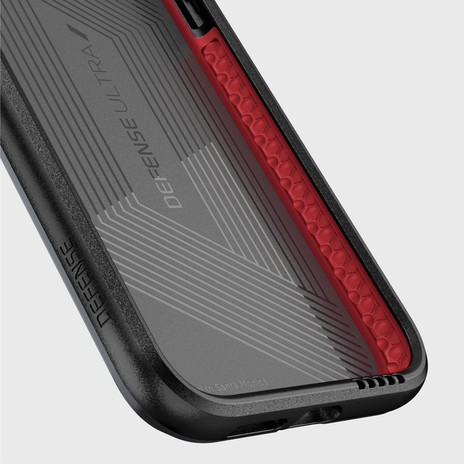 The ULTRA iPhone XR case from Raptic provides device protection in a sleek black and red design.