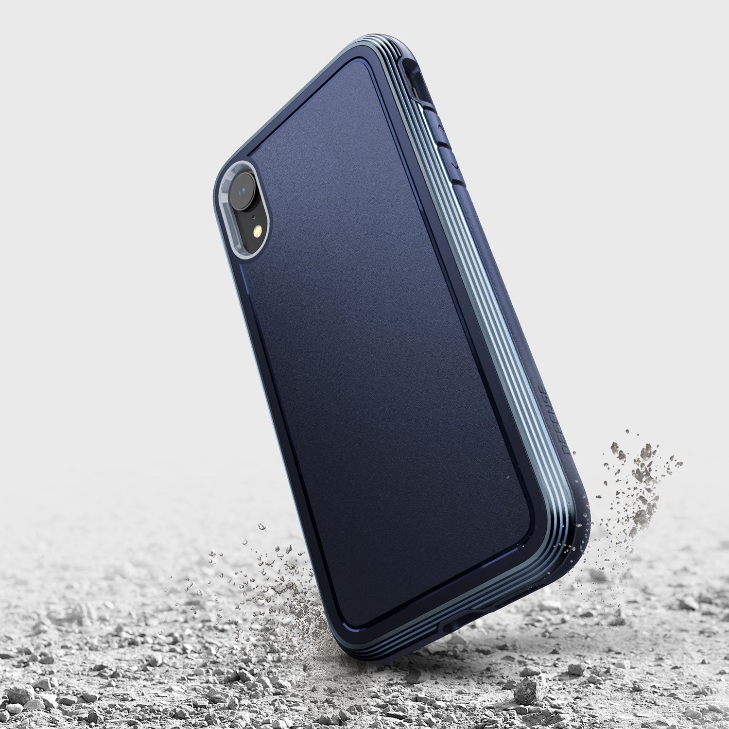 The back of a blue iPhone XR case provides device protection with the Raptic ULTRA case.
