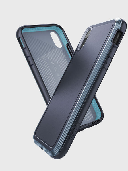 A black and blue ULTRA iPhone XR case, specifically the Raptic Ultra case, is showcased on a white background.