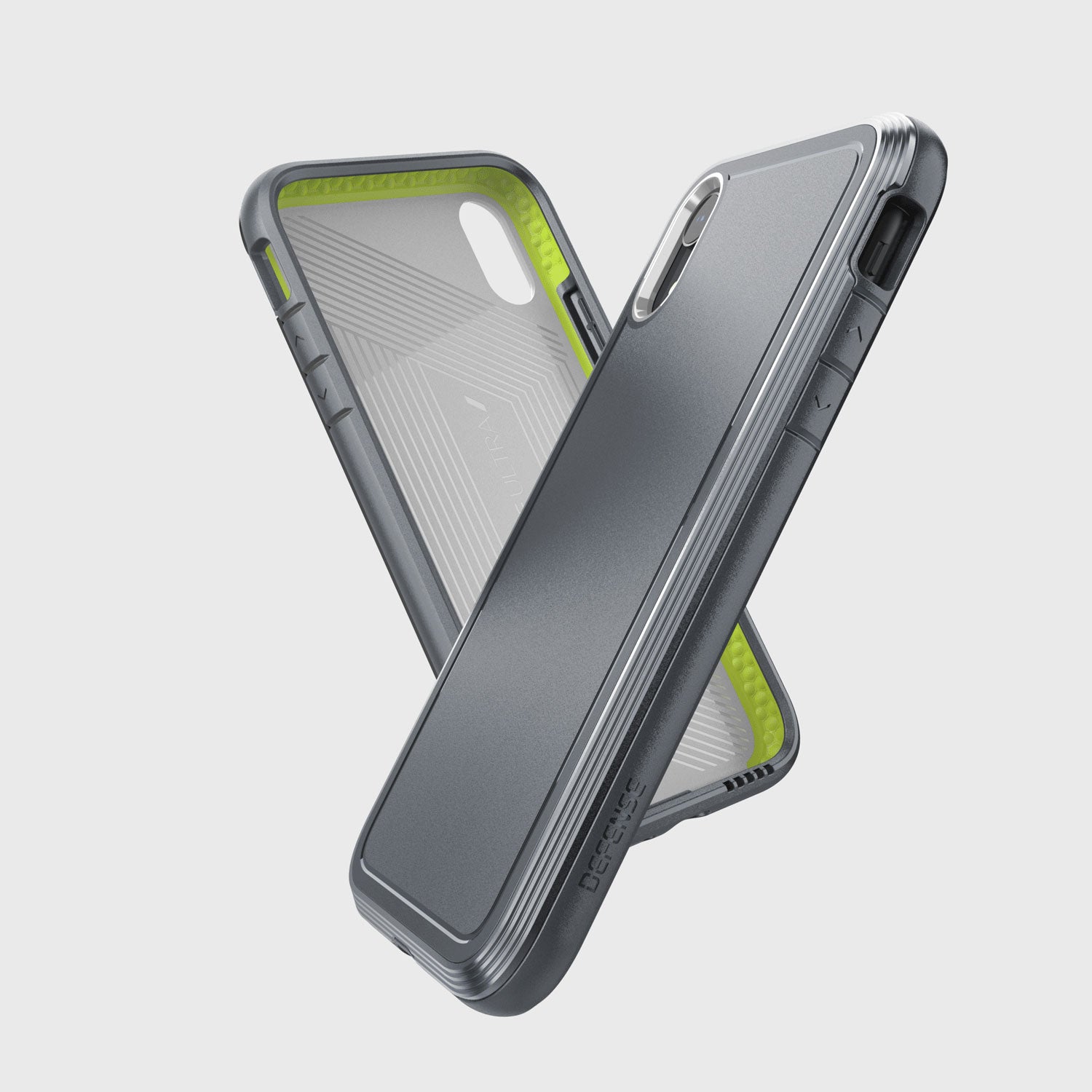 An iPhone XR Case - ULTRA by Raptic, showcasing a grey and green color scheme against a clean white background.
