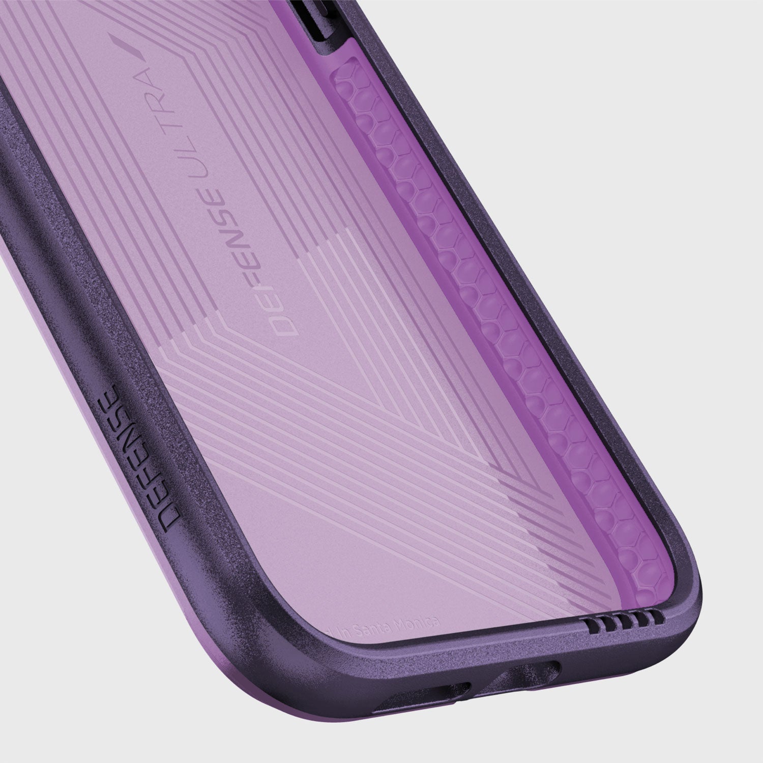 The back view of an ULTRA case in purple, providing device protection with the Raptic Ultra case.
