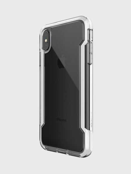 iPhone XS max in a clear white Raptic case
