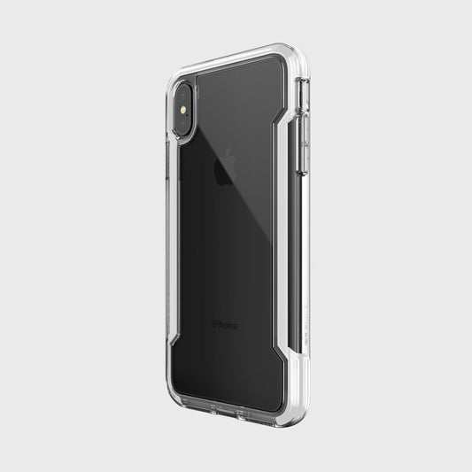iPhone XS max in a clear white Raptic case
